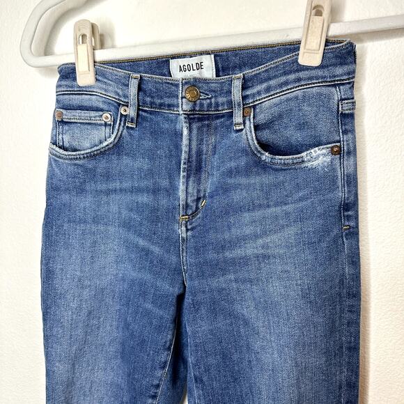 AGOLDE Sophie Tame Dark Wash Distressed Mid Rise Skinny Ankle Denim Jeans - Picture 3 of 8